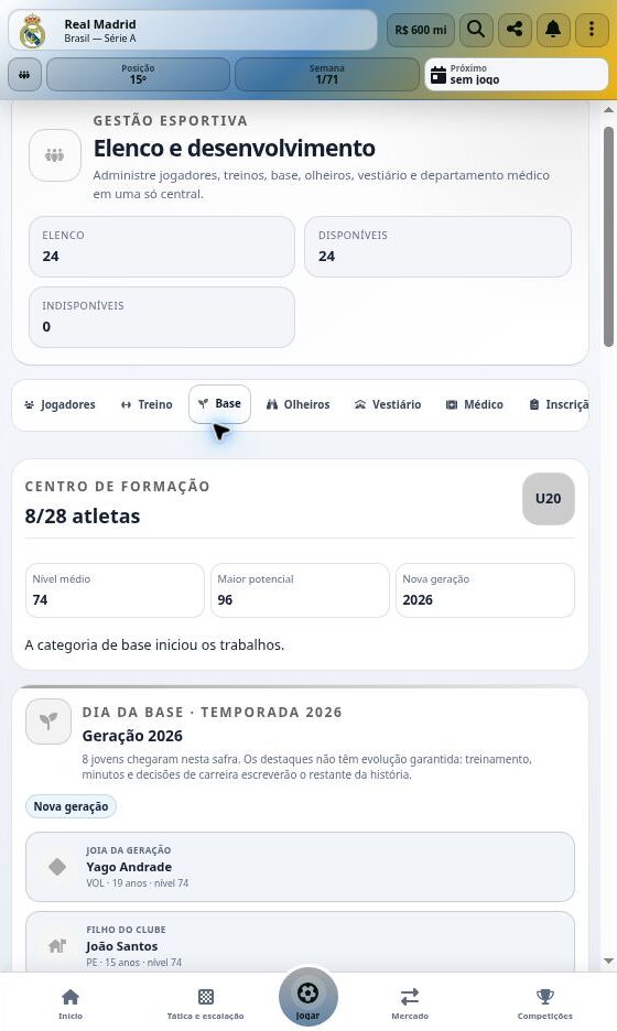 Captura real do Goooool.net: Categoria de base e nova geração