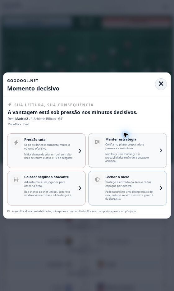 Captura real do Goooool.net: Momento decisivo durante a partida