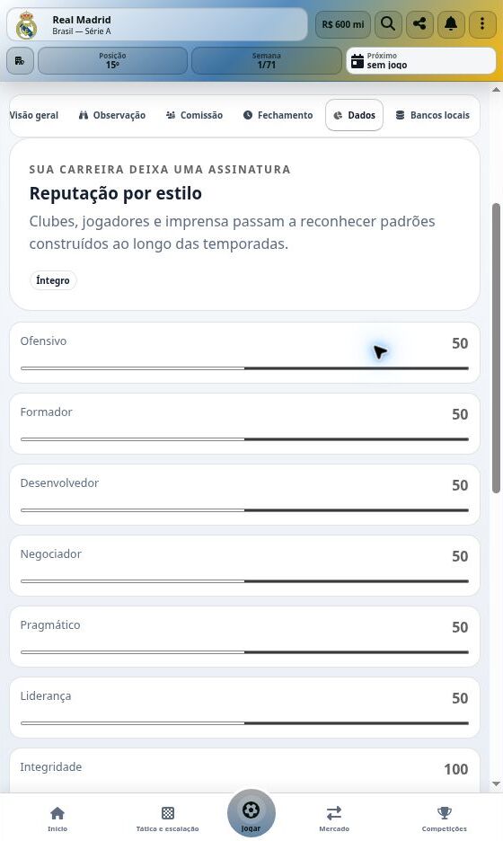 Captura real do Goooool.net: Reputação por estilo
