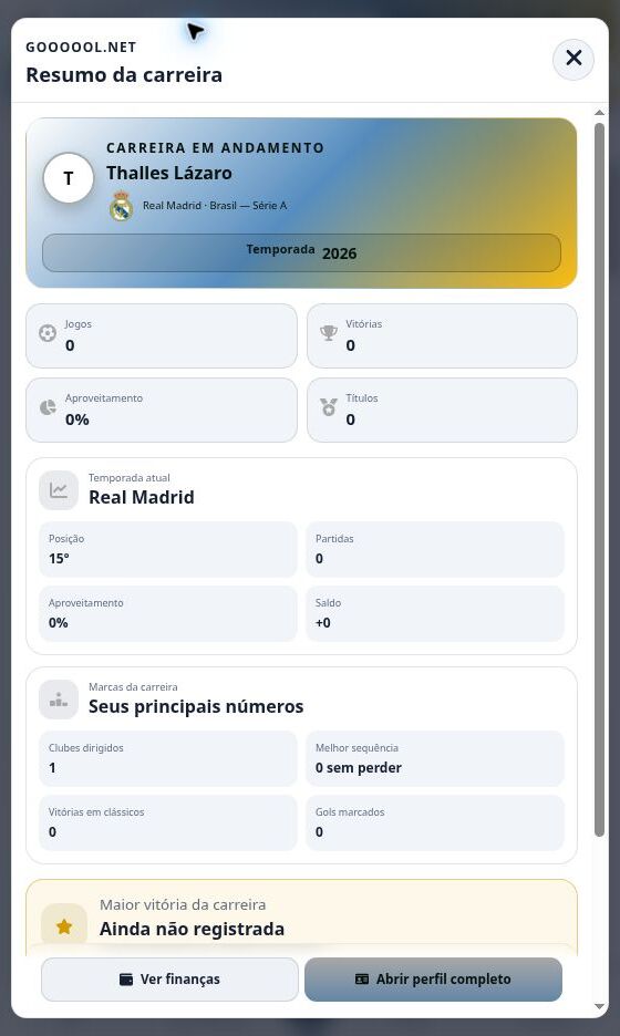 Captura real do Goooool.net: Resumo e perfil do técnico